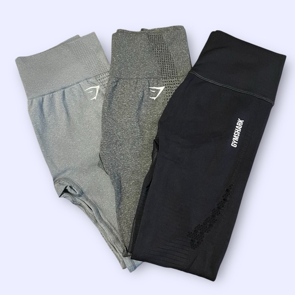 Gymshark Pants - Gymshark 3 Leggings Bundle sz M Black Grey (x2) Gym Workout Athleisure Snatched